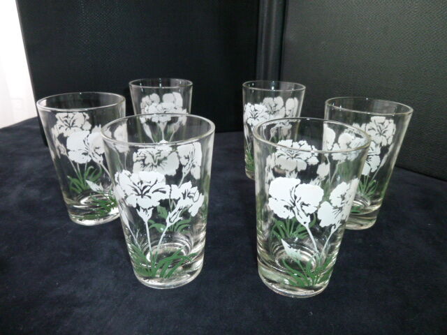 Set of 6 glass tea glasses screen-printed decoration