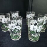 Set of 6 glass tea glasses screen-printed decoration