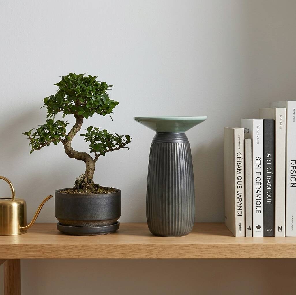 Vintage architectural vase in two-tone ceramic