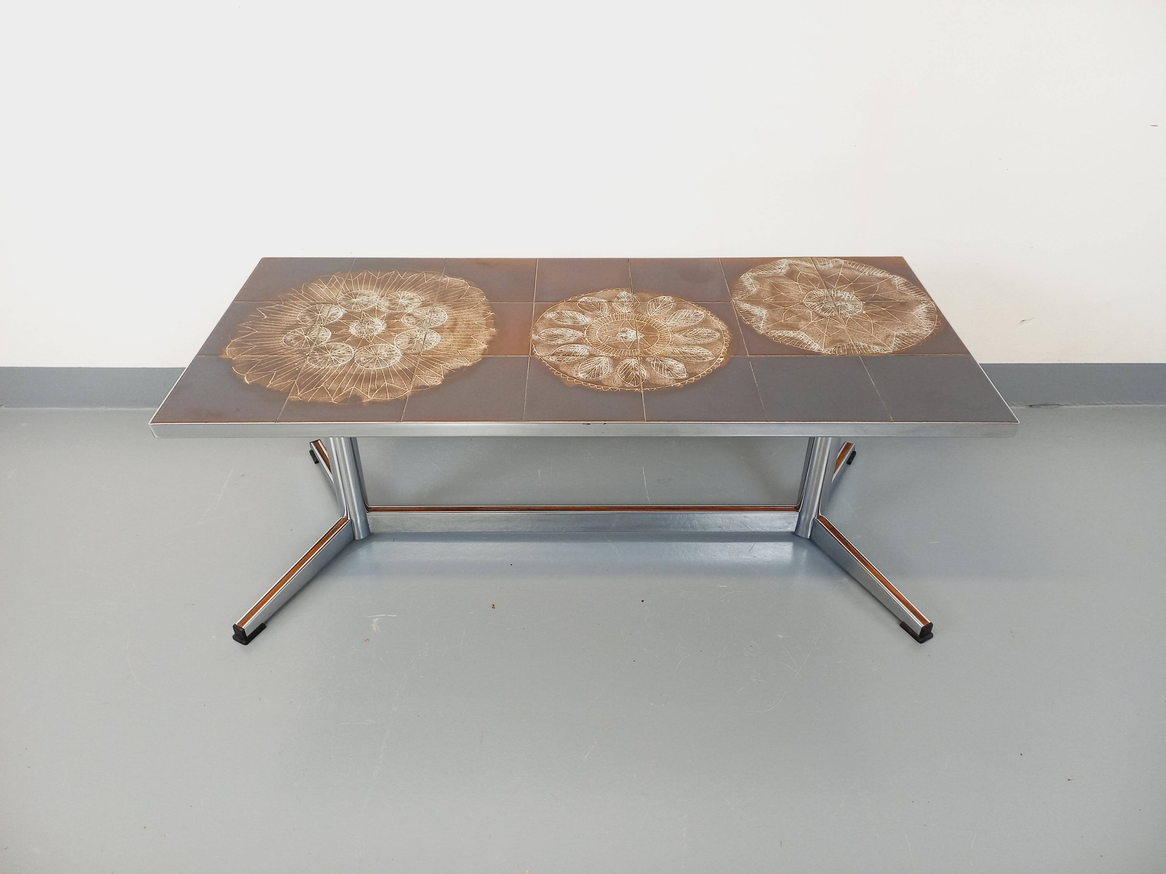 Vintage ceramic and chrome metal coffee table from the 70s