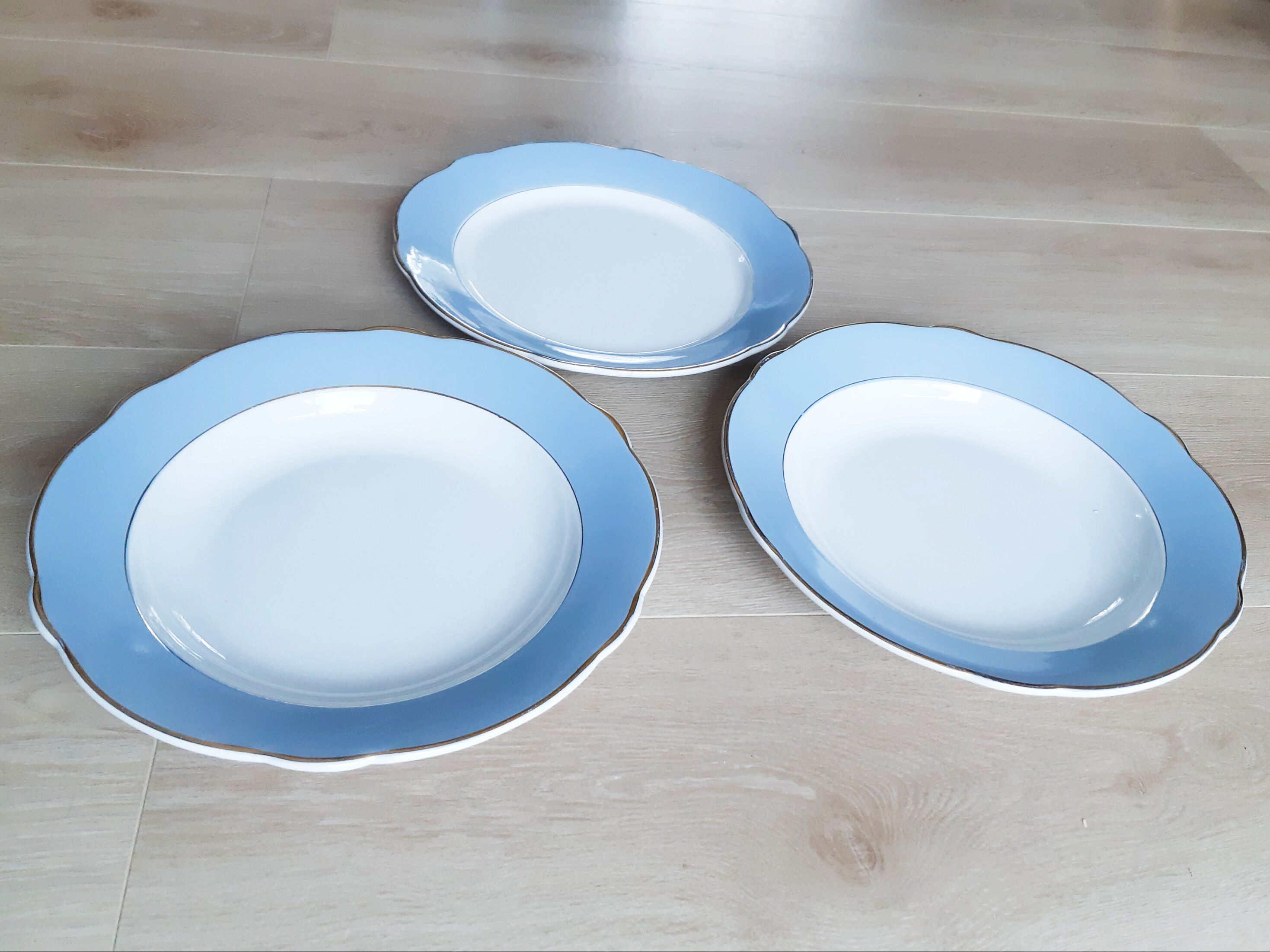 Round faience serving dishes from Lunéville KG, antique French, 50s