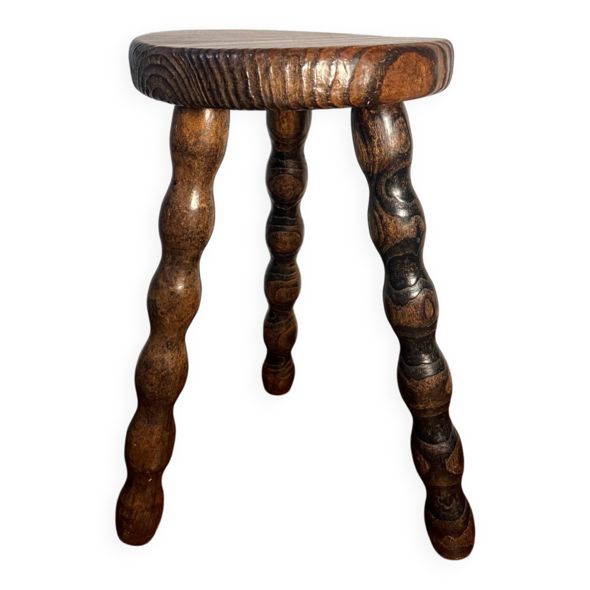 Round wooden tripod stool