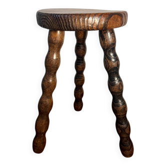Tabouret rond en bois tripode