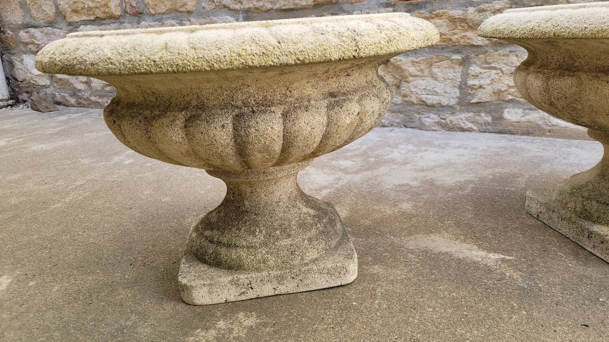 Pair of medicis vases in old reconstituted stone 1950s