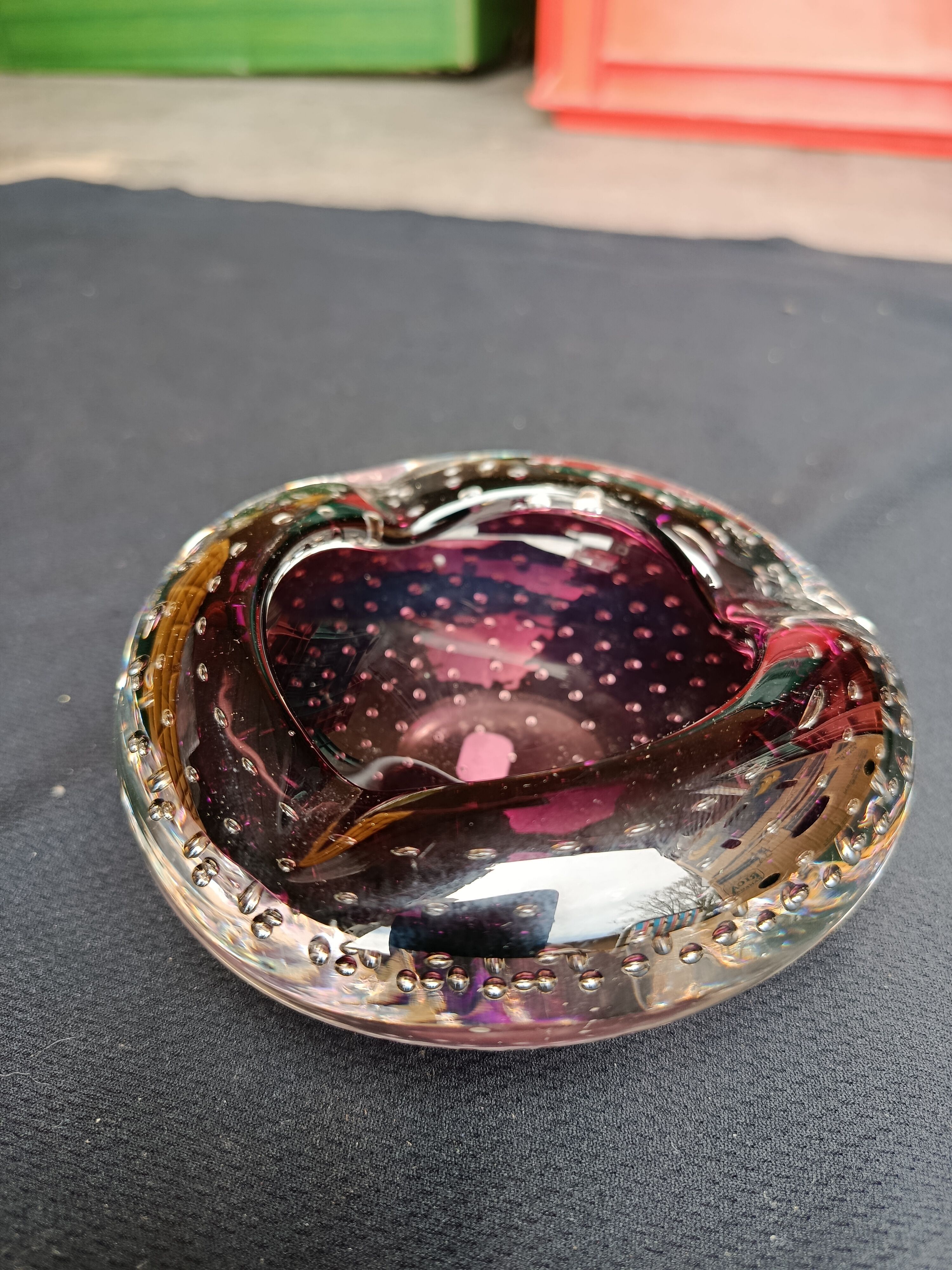 Purple bubble glass ashtray