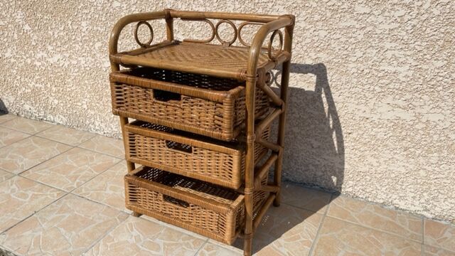 Cabinet with vintage rattan drawers
