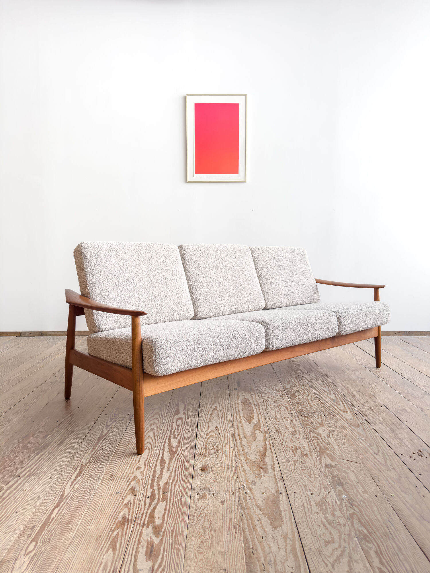 Canapé Arne Vodder modèle FD164 en teck, tissu bouclé, Danemark années 1960
