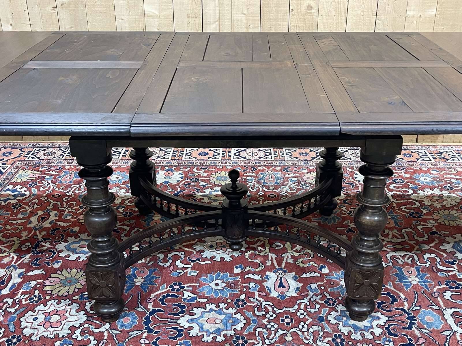 Oak dining table with beech base and 3 extensions