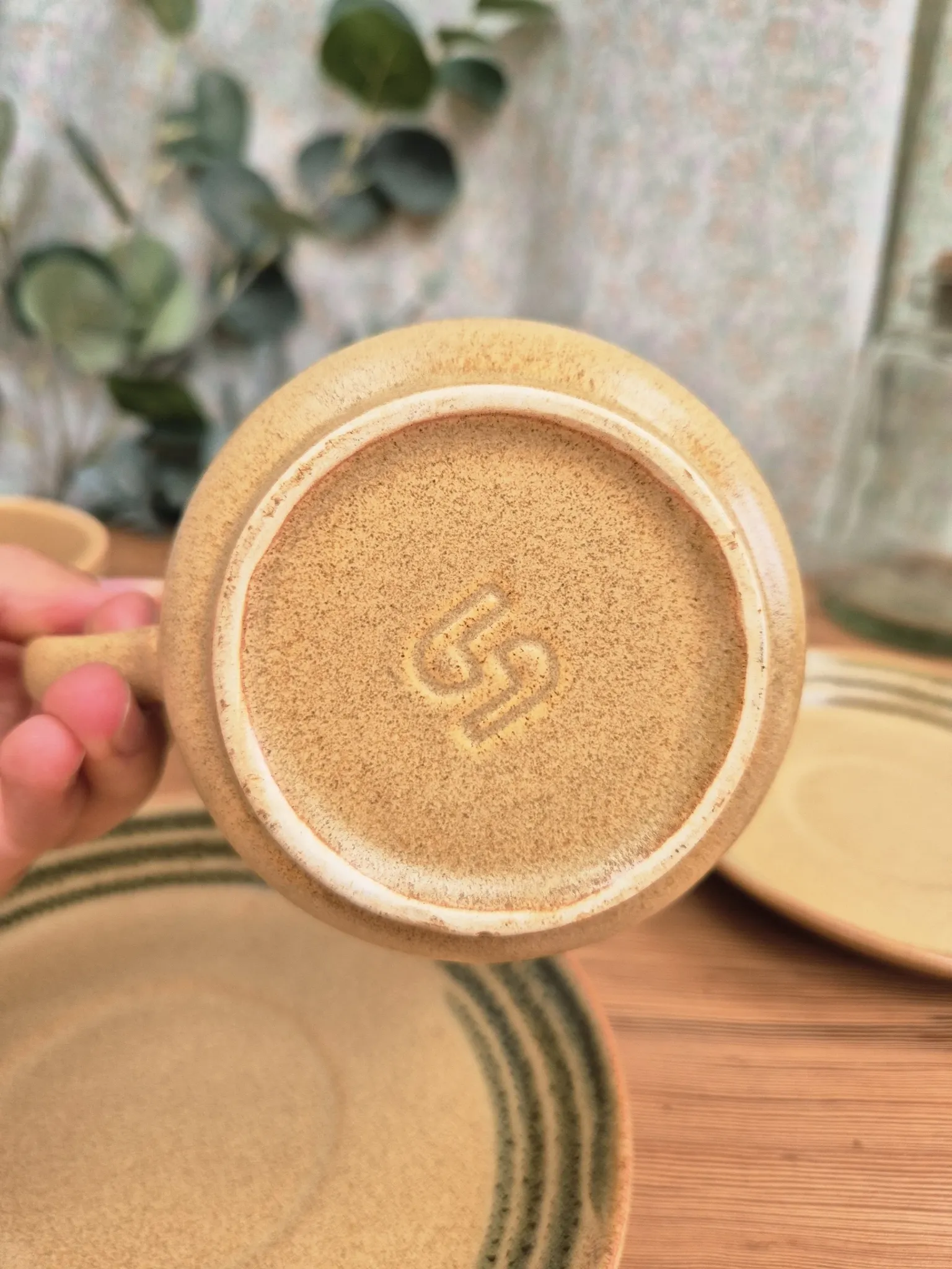 Two vintage Sarreguemines stoneware breakfast cups.