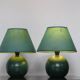 Pair of small green wooden ball lamps