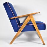 Fauteuil vintage B310 VAR "Compas", Pologne, super restauré, années 1960, velours bleu et rose.