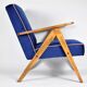 Fauteuil vintage B310 VAR "Compas", Pologne, super restauré, années 1960, velours bleu et rose.