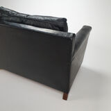 Mid century black leather scandinavian 3 seats sofa, 1950