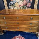 Grande commode Louis XVI 3 tiroirs décor marqueté scène Antique fin XVIIIe