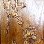 3 carved wooden panels, floral and animal decorations, Indochina