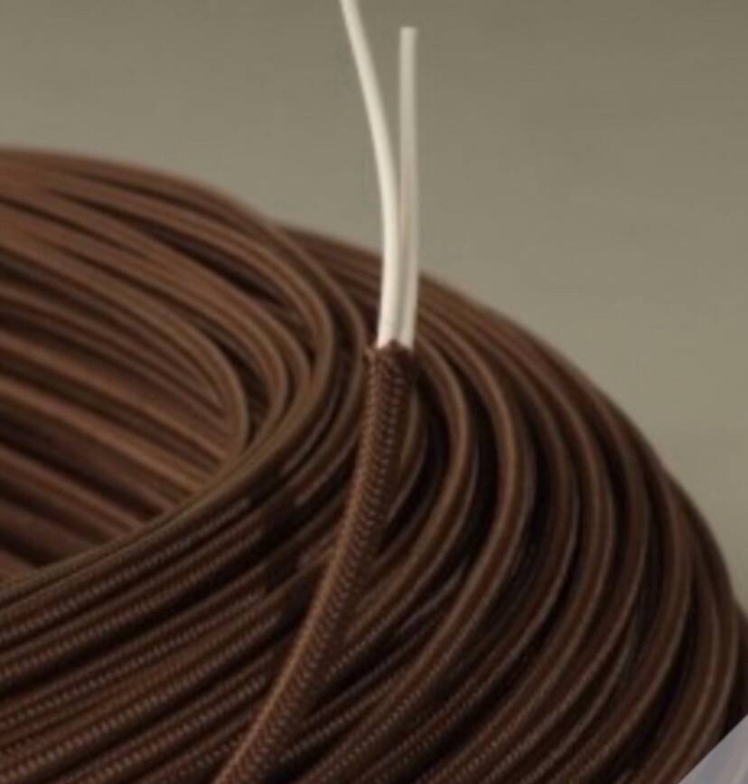 Wooden lamp, new 2 m fabric cable, cotton lampshade