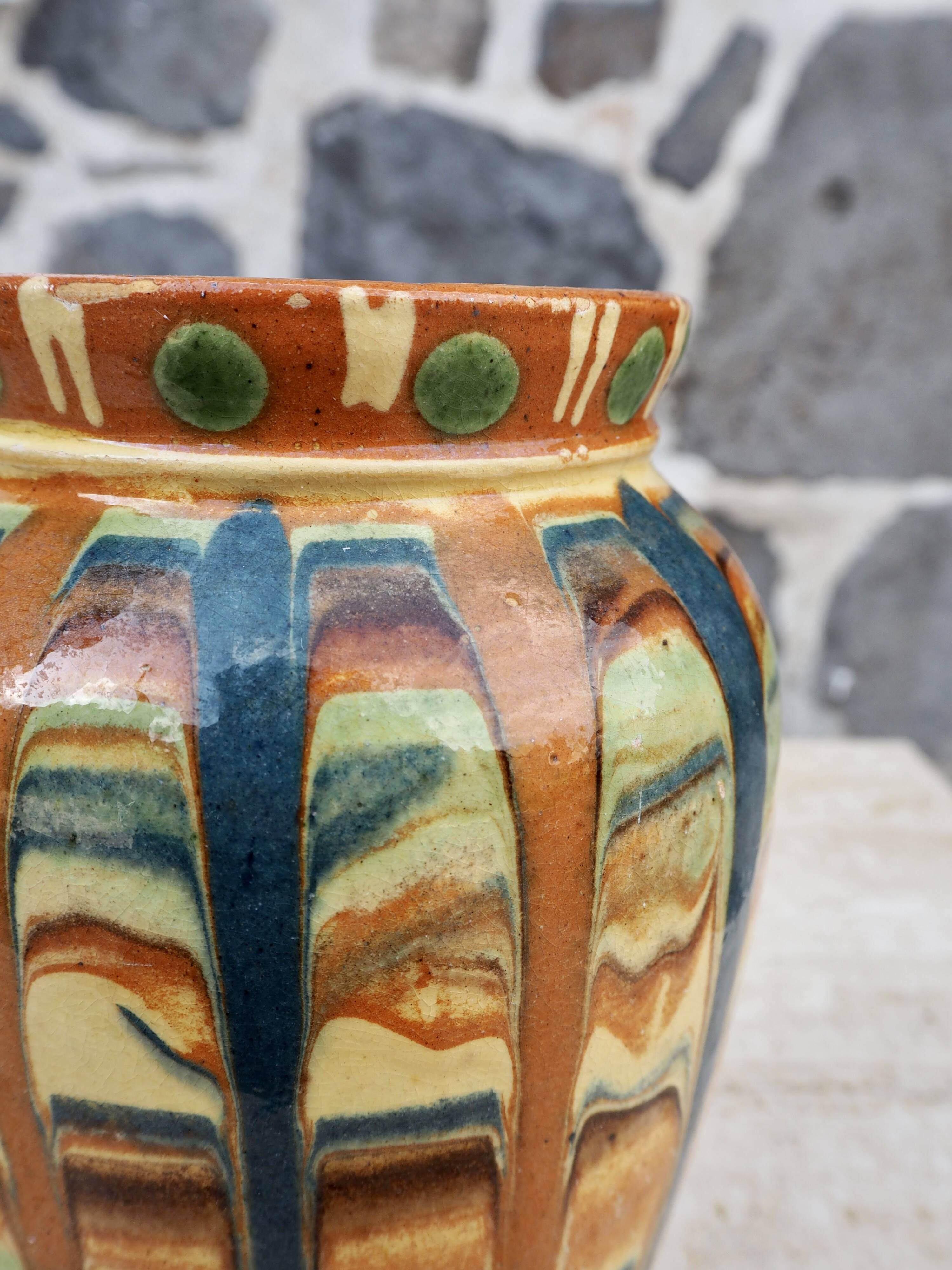 Handcrafted vase with glazes, 1970s