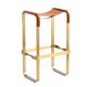 Tabouret de Bar Acier Laiton Vieilli et Cuir de Selle Marron Foncé, Style Contemporain