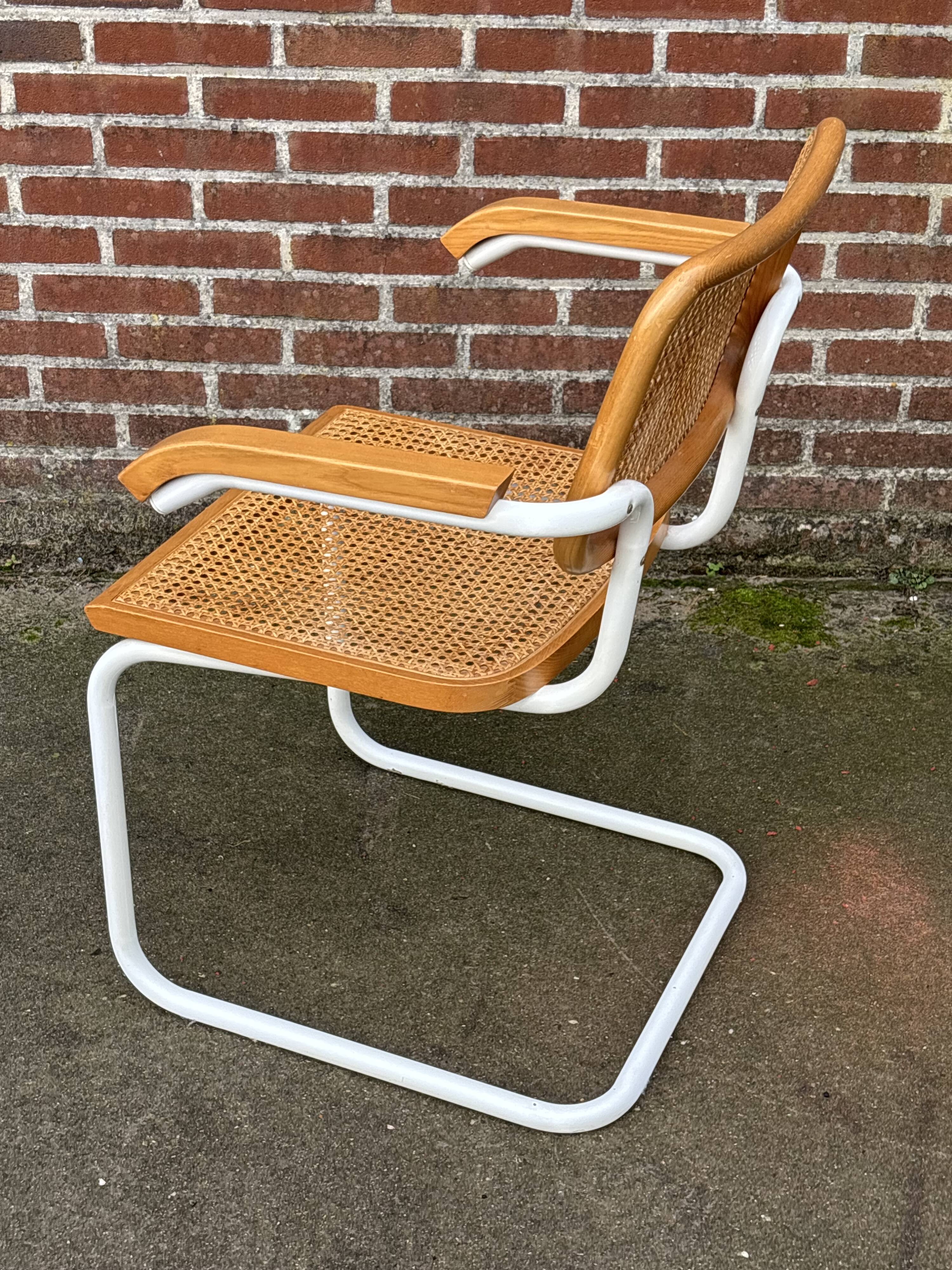 Chair Cesca model with armrests B64 in white metal and wood