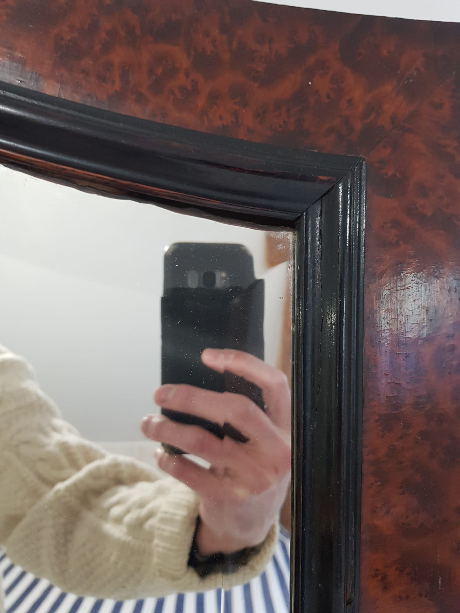Beveled mirror in elm burl 163cm×65 cm