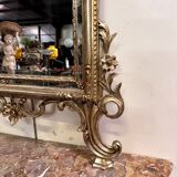 Important console table with a curved shape + Louis XV style mirror in gilded and silvered wood.