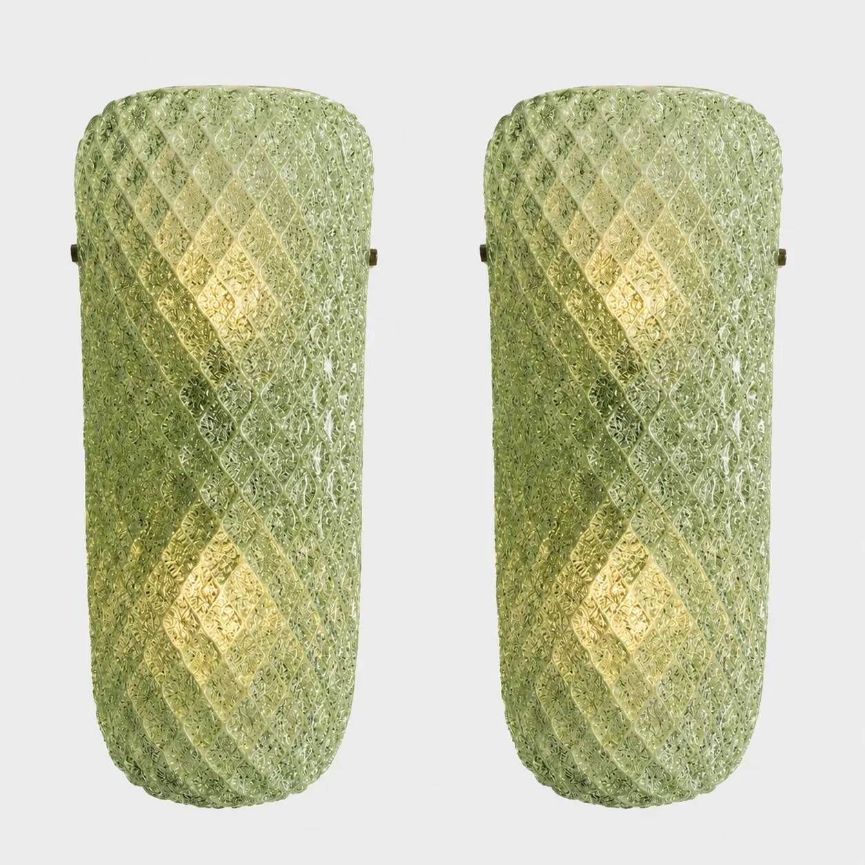 Set of Two Mid-Century Modern Green "Graniglia" Rombus Murano Glass Wall Sc