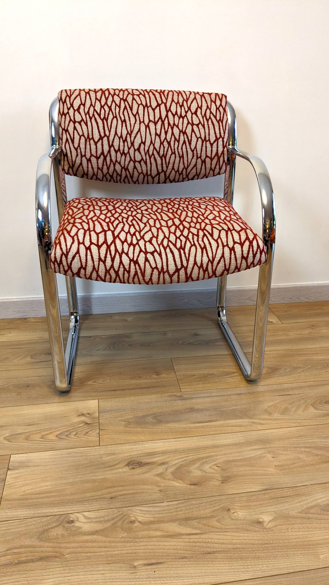 Vintage Strafor armchair in chrome tubular steel – organic fabric