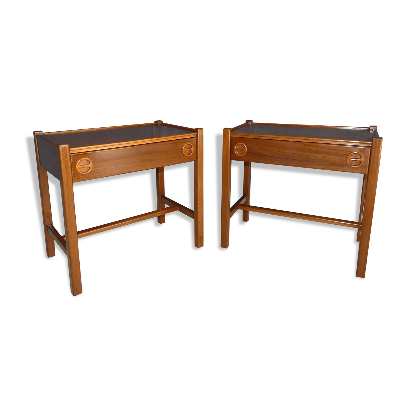 Pair of bedside tables in teak veneer circa 1970 scandinavian work