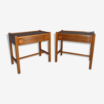 Paire de tables de chevet en placage de teck circa 1970 travail scandinave