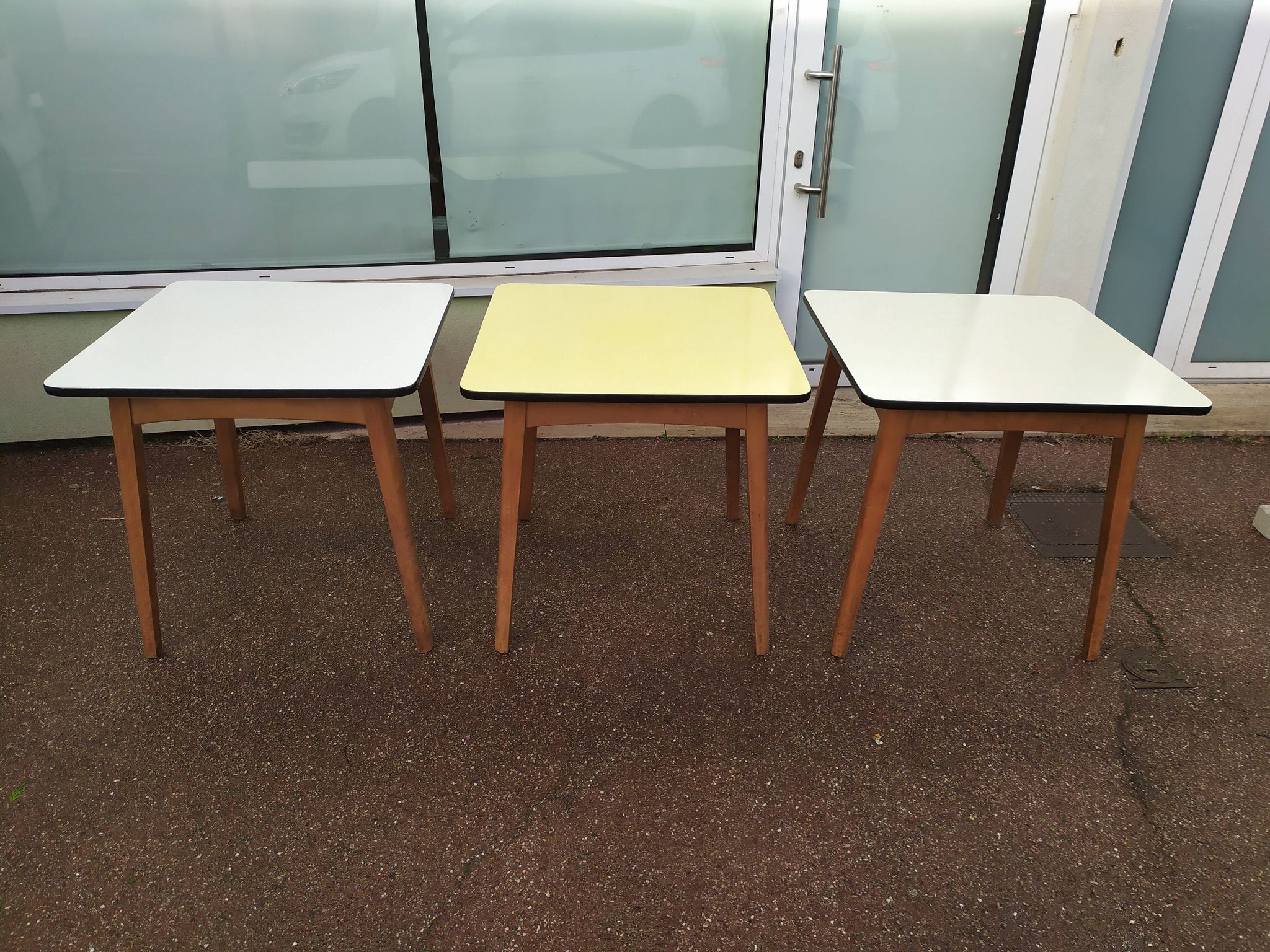 Lot of 3 Formica and Wood Bistro Tables - 1950 - 1960