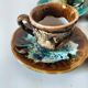 Tasses et soucoupes Morvan en céramique émaillée polychrome