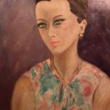 Oil on canvas signed - Portrait of a woman with green eyes
