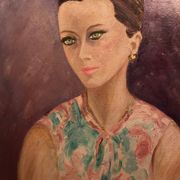 Oil on canvas signed - Portrait of a woman with green eyes