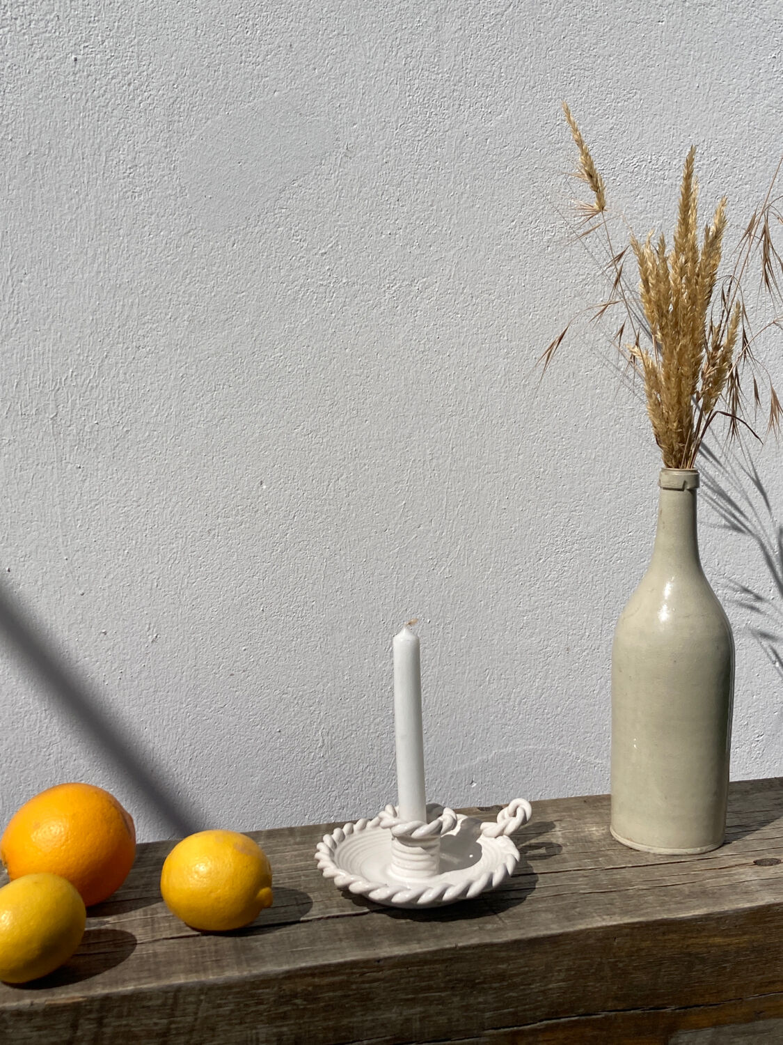 White ceramic candle holder twisted antique rope