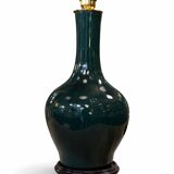 Dark green glazed ceramic table lamp