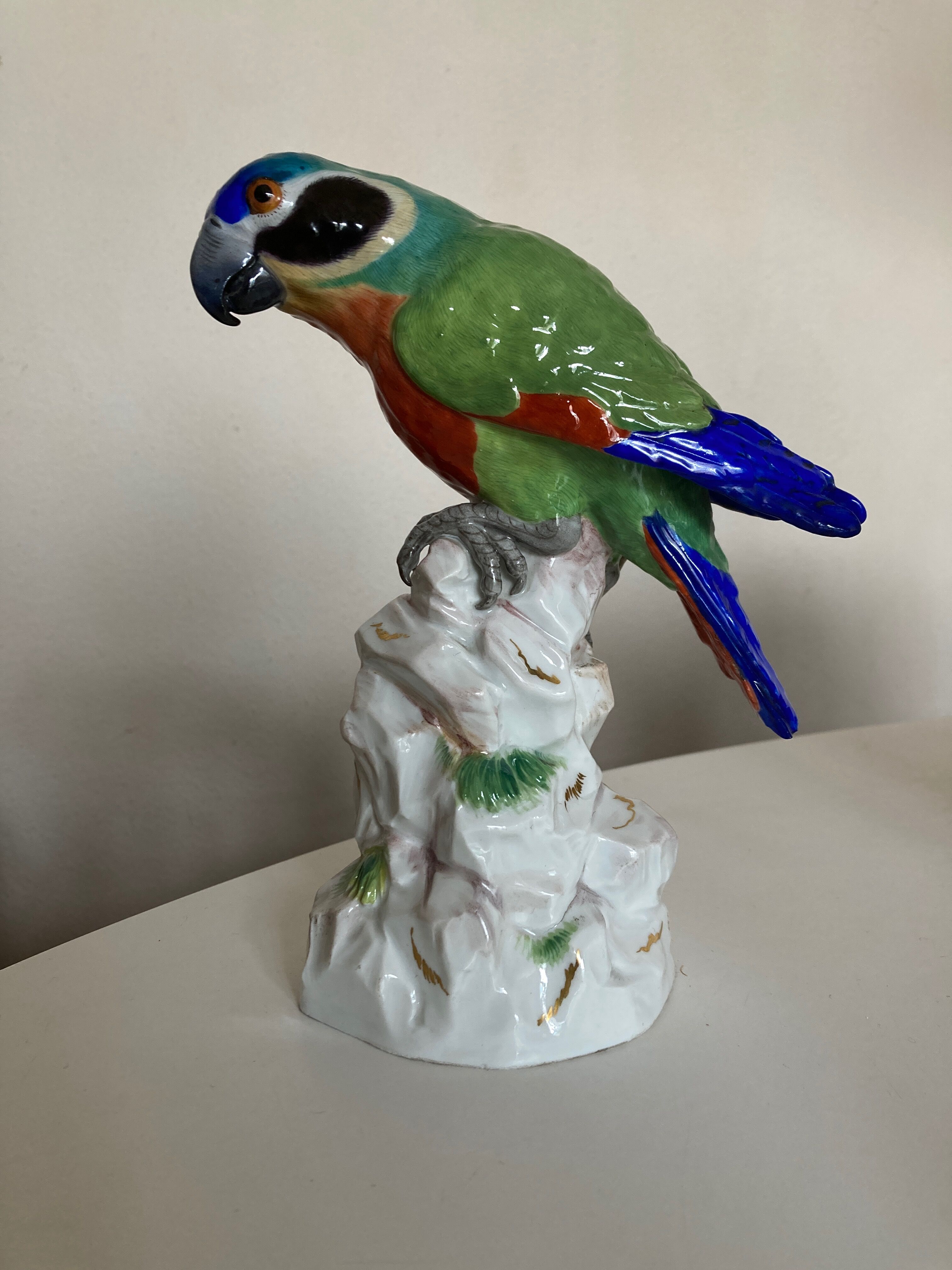19th century Saxony porcelain parrot signed