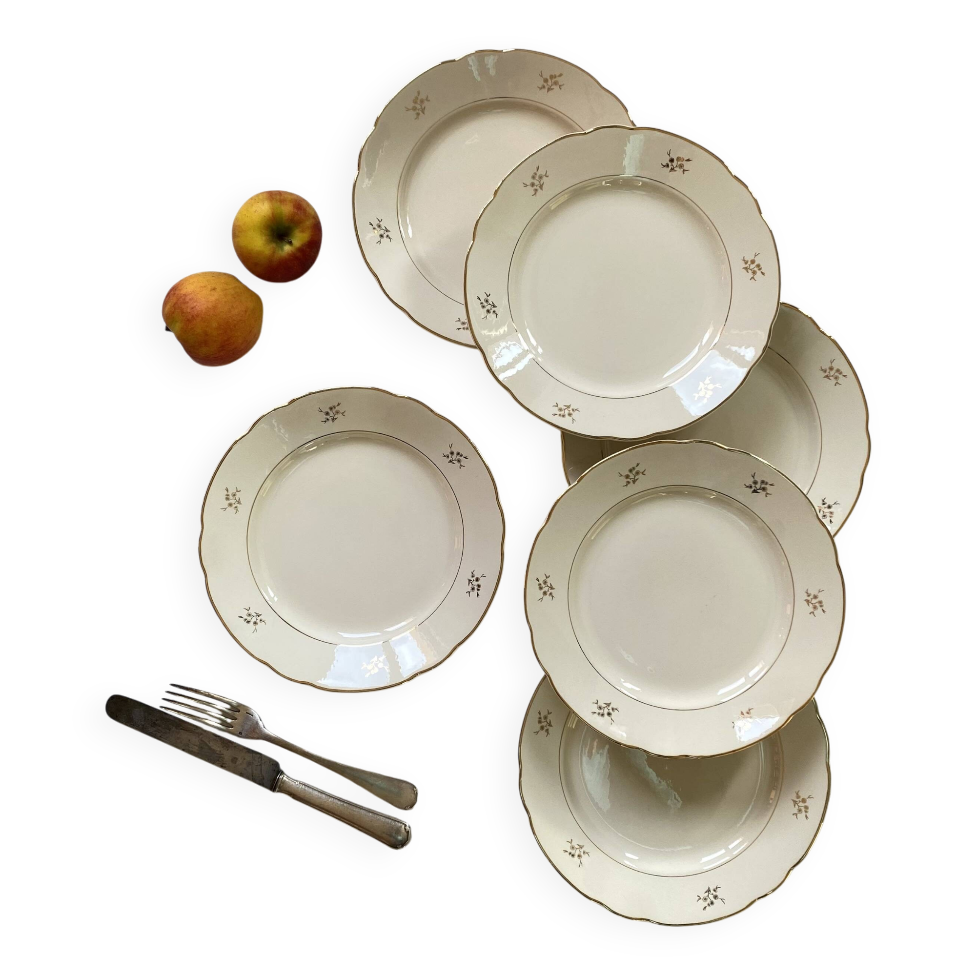 6 flat earthenware plates in beige and gold Villeroy Boch ACC-7227