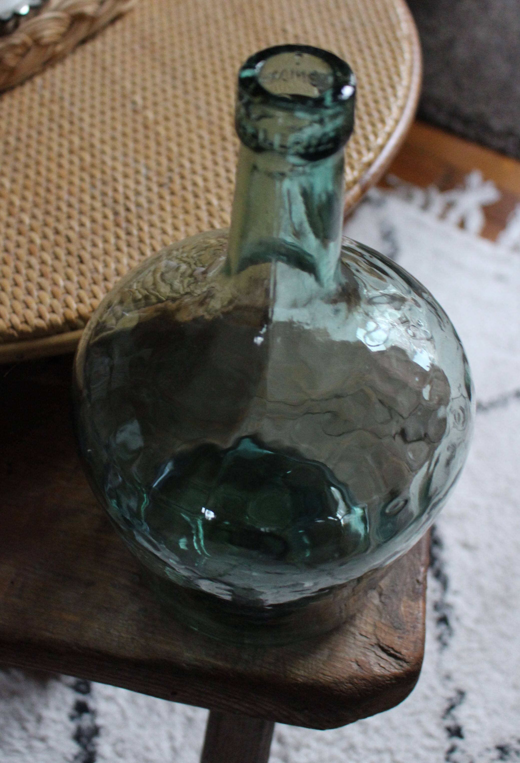 Bubble hammered green glass carboy