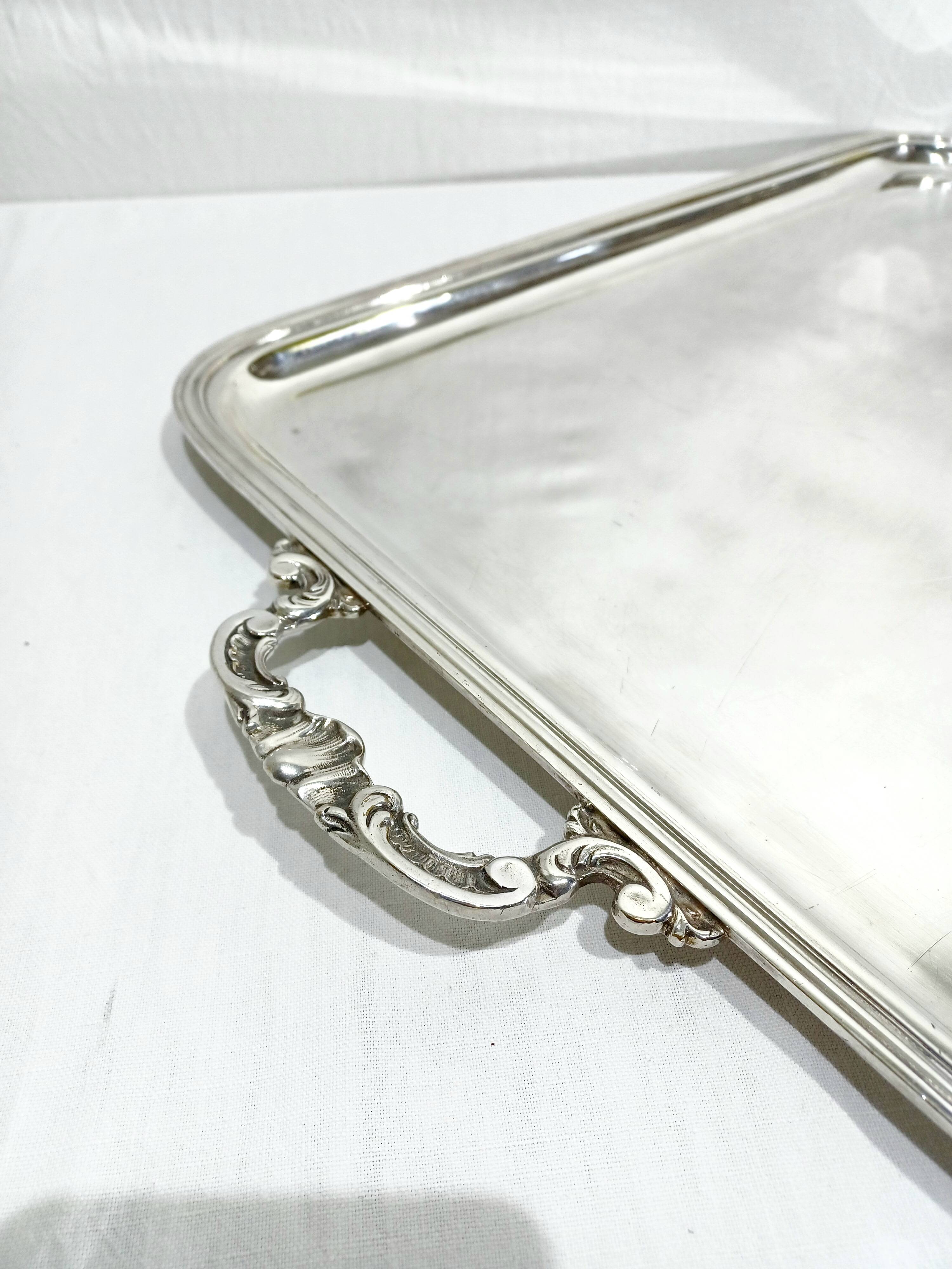 Silver-plated tray with handles