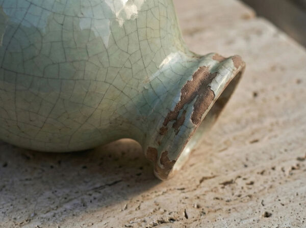 Grande Poterie Antique Style Seljoukide - Émail Céladon Craquelé - Art