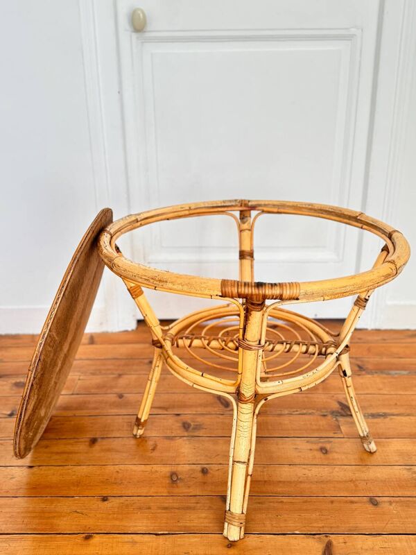 Table basse / bout de canapé en rotin, vers 1950