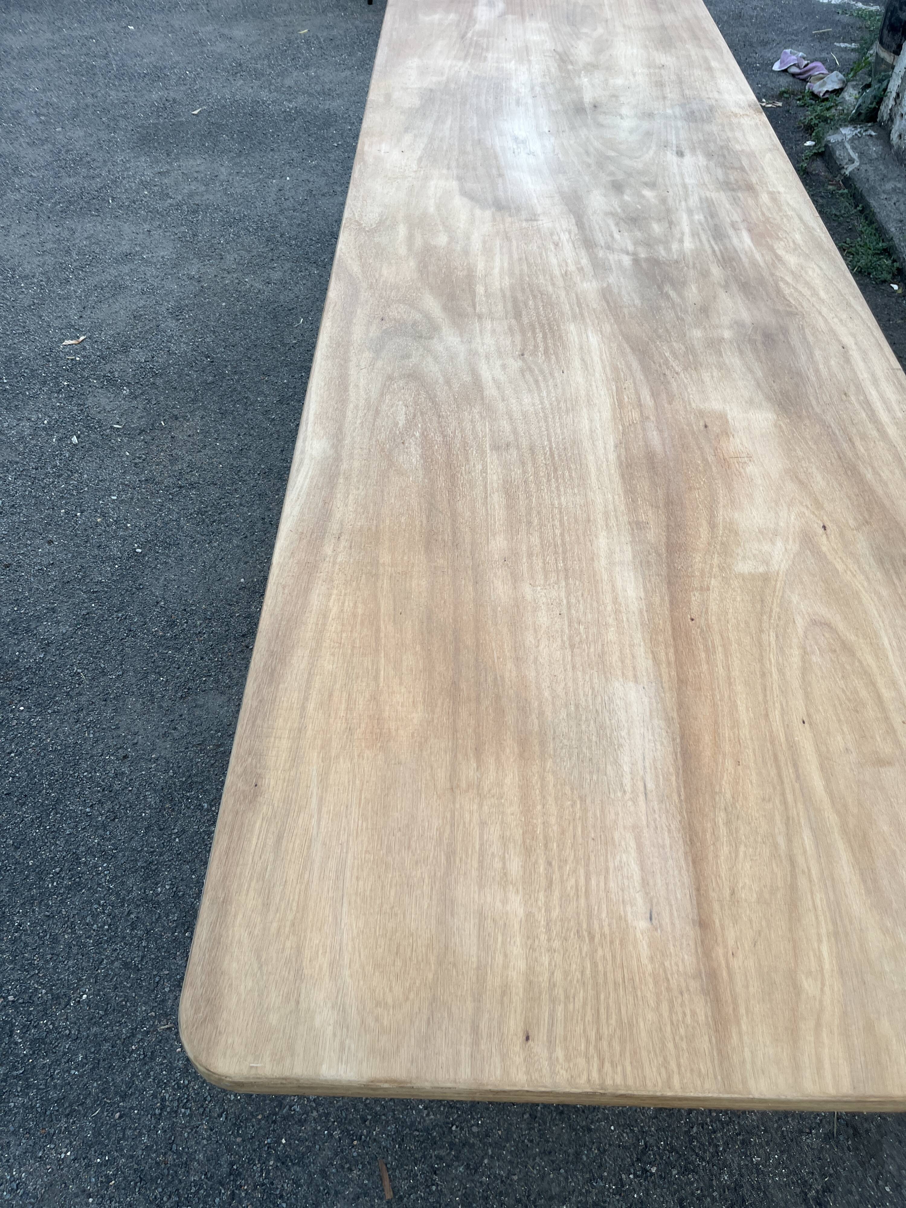 Large table 3 metres, tapered wooden legs, sanded top.