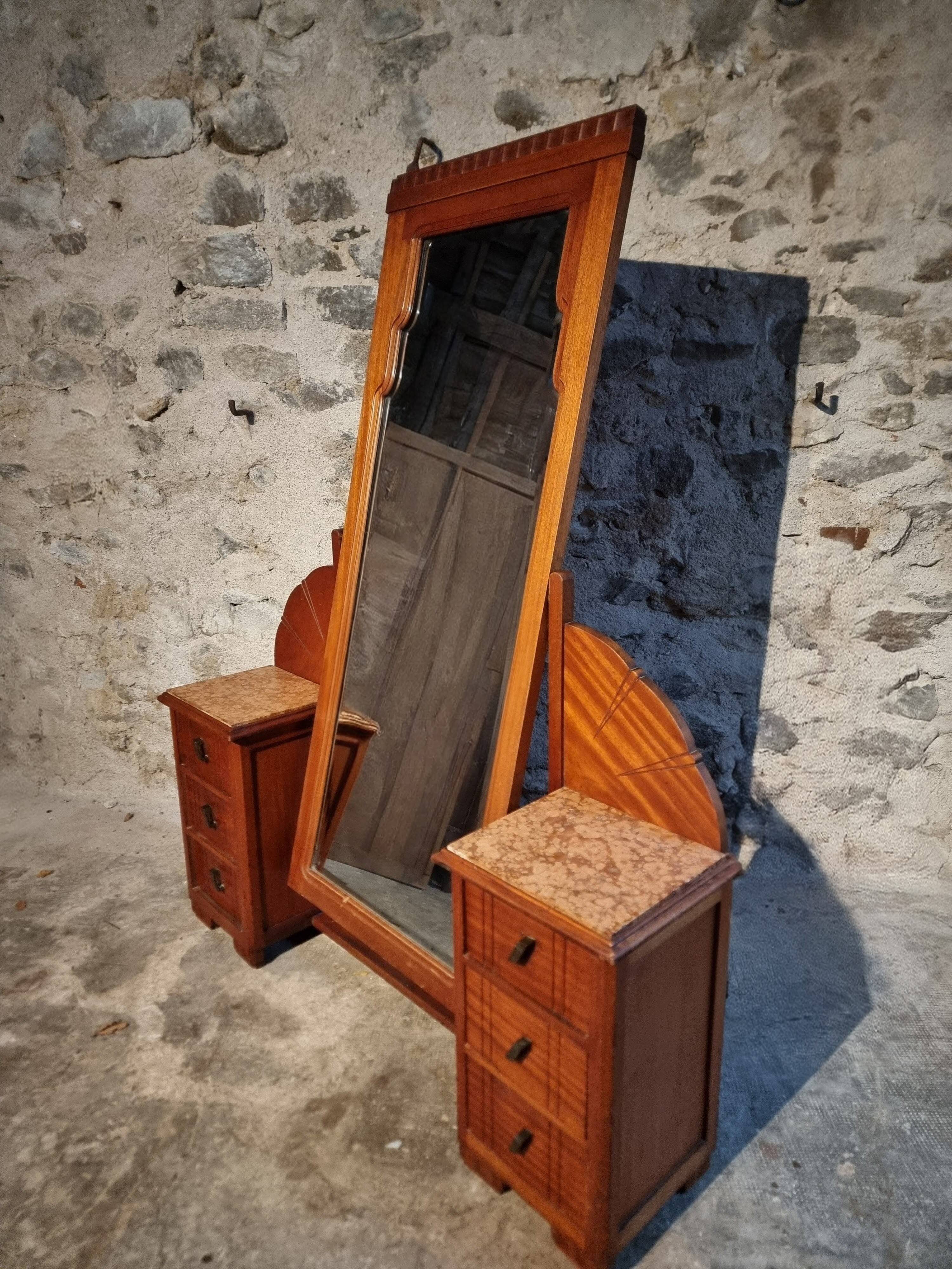 Art Deco mahogany dressing table with bevelled tilting mirror, France, 1920s–1930s.
