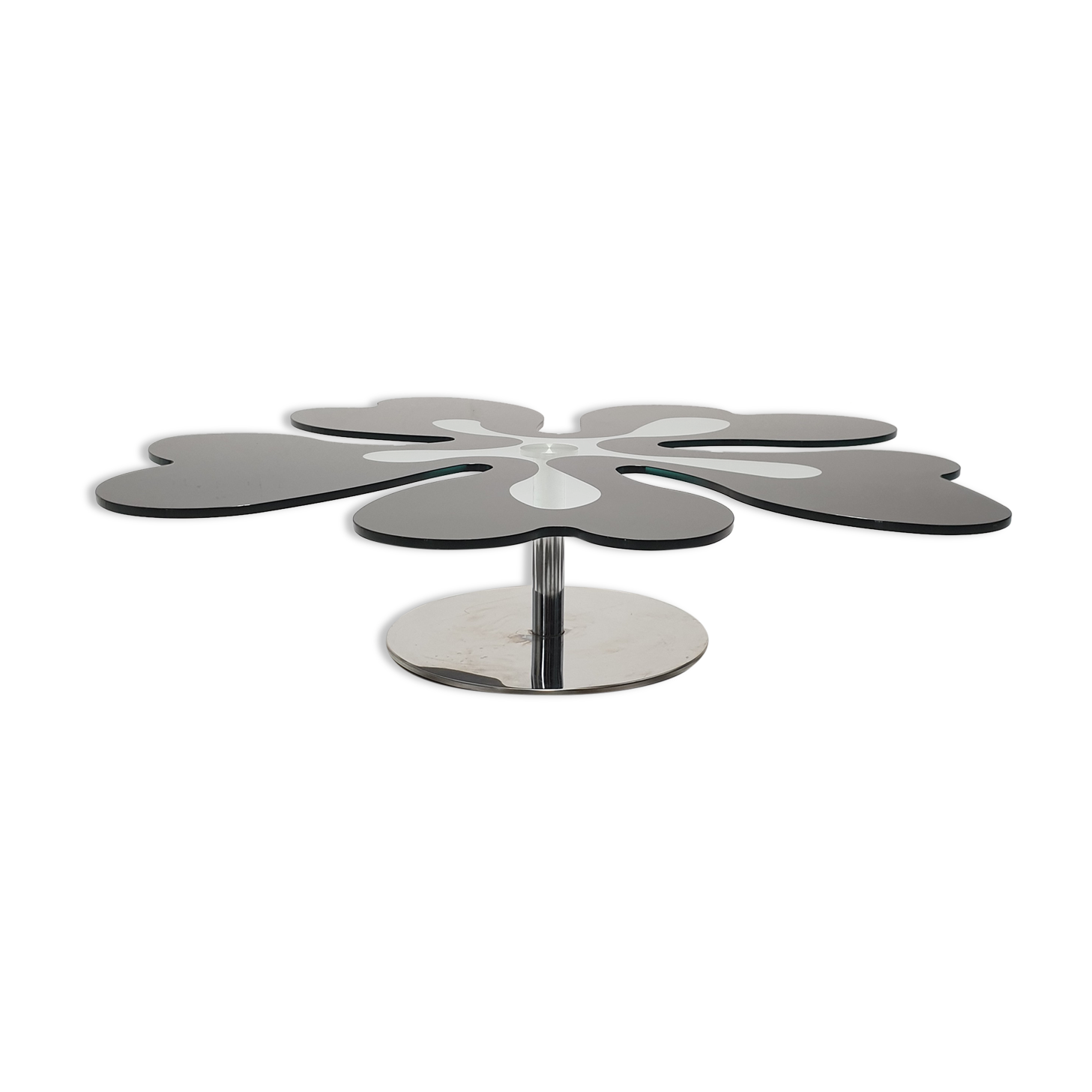 Mid century italian flower table chrome and glass, 1980s