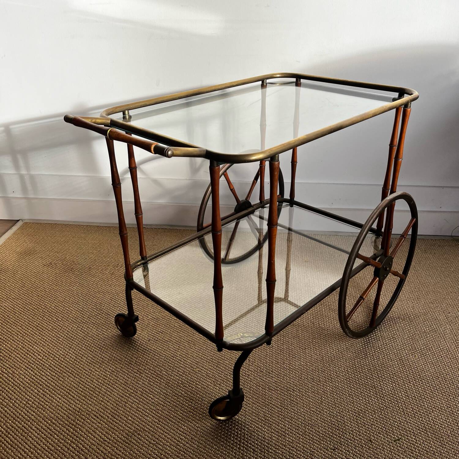 Bar cart in faux bamboo attributed to Maison Jansen.