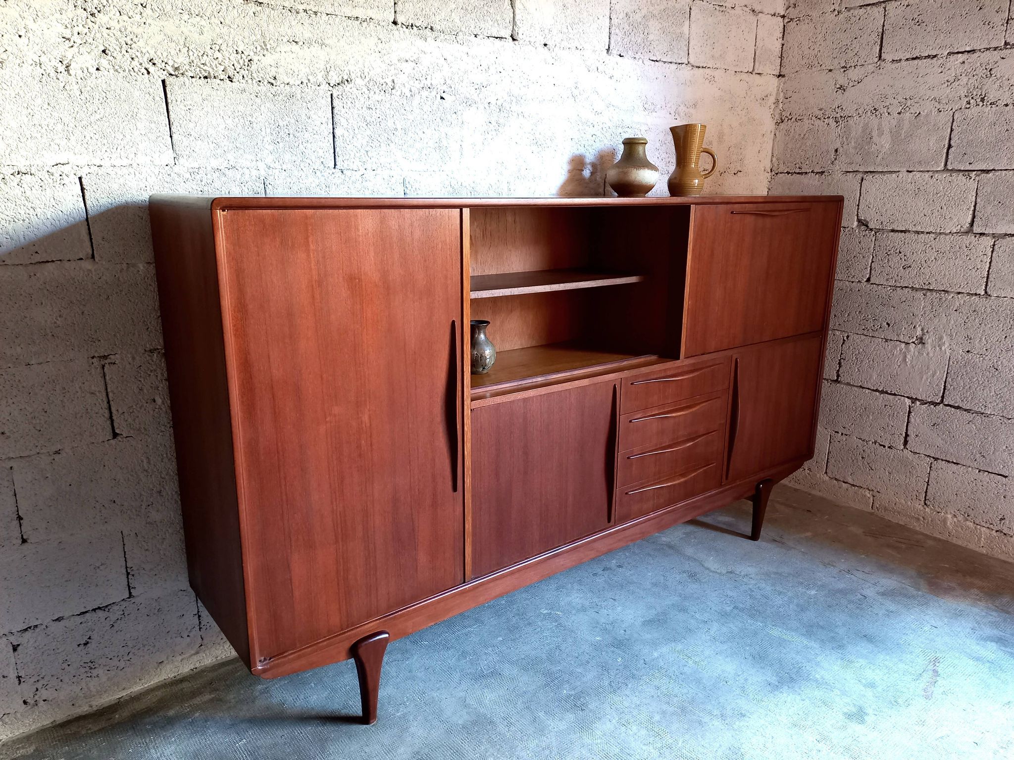 Vintage Scandinavian high row 50s 60s teak