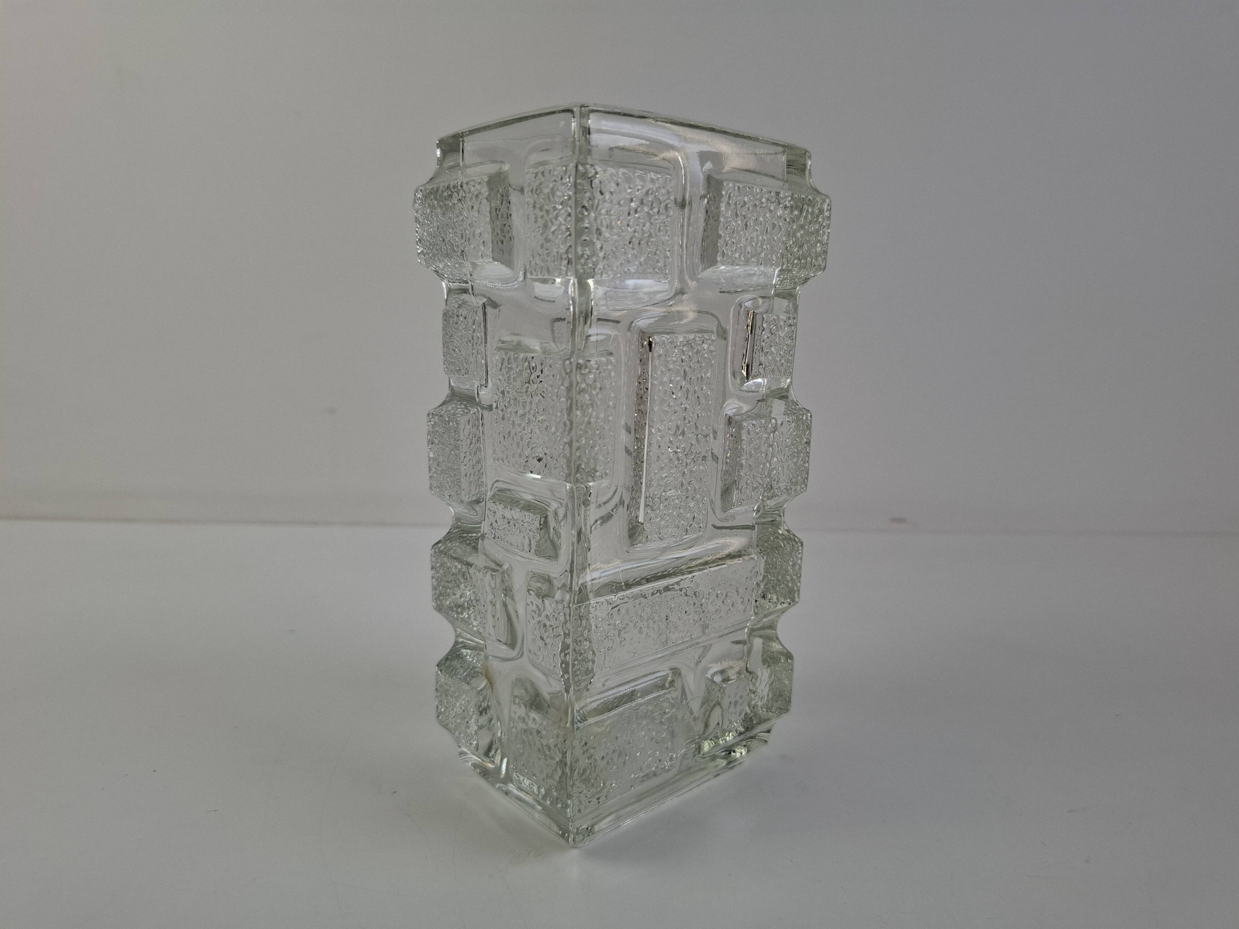 1969 Brickwork Pressed Glass Vase by Jiří Zejmon for Rudolfova Huť, Czechos