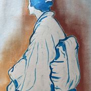 Signed painting pastel and Indian ink female portrait Japan “geisha blue”
