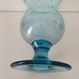 Photophore en verre bullé bleu, style Biot