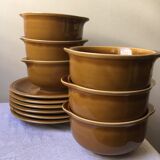 Set of 6 bowls and 6 matching plates in vintage brown